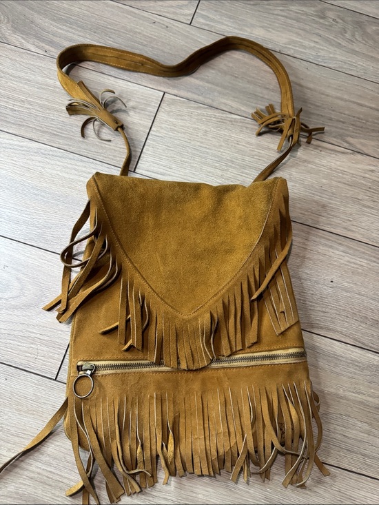 Handbags - Hand Made Fringed Suede Crossbody Bag - Mustard